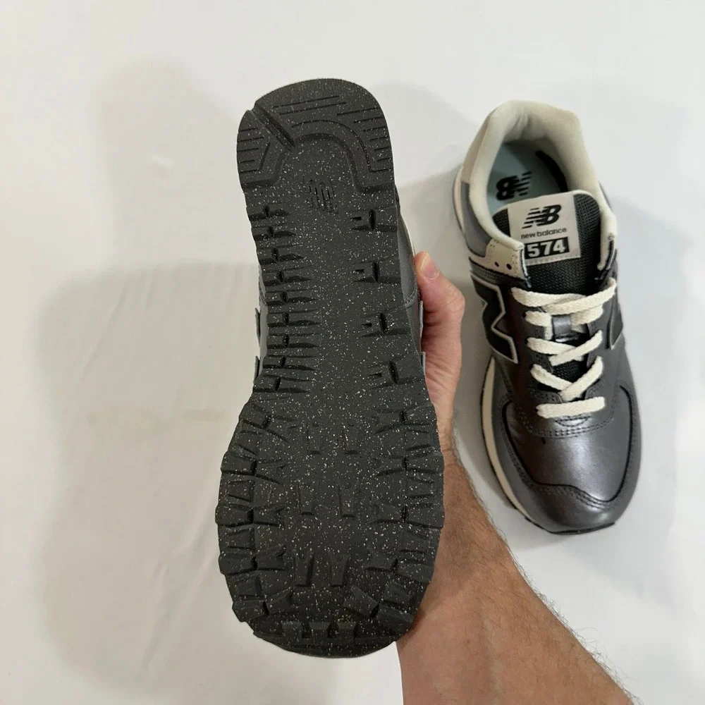 New Balance 574 Metallic Gunmetal Leather Mesh Sneakers Womens Shoes Grey Silver